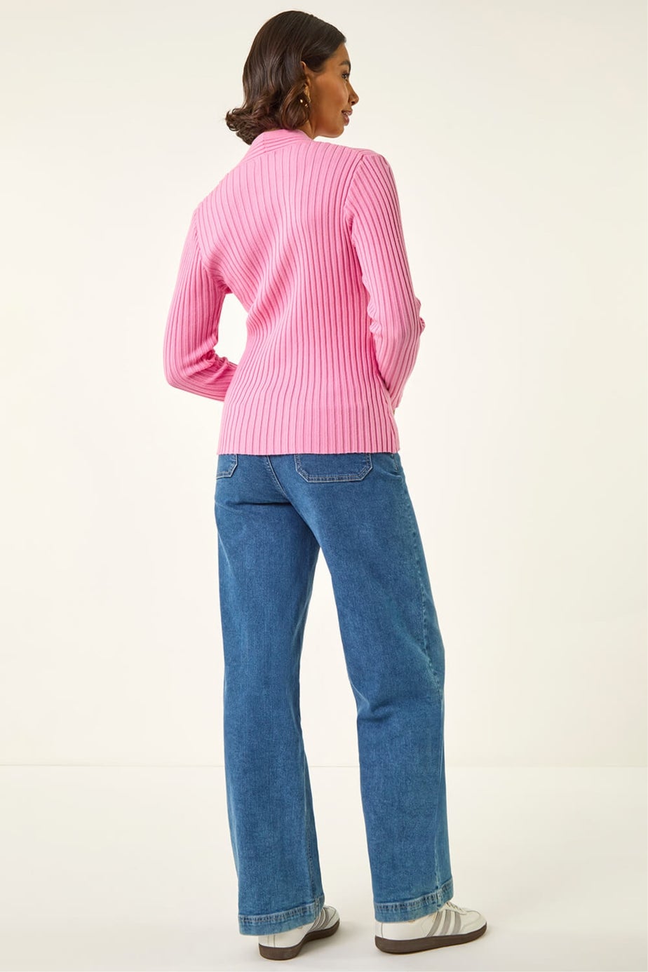 Roman Pink Cable Split Detail Rib Jumper