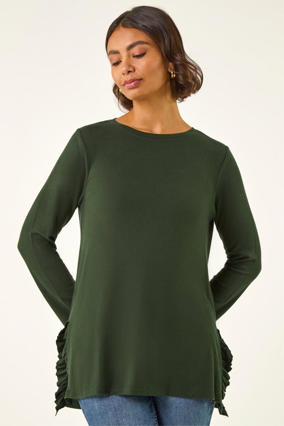 Roman Green Soft Touch Side Ruffle Top