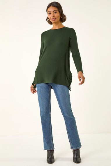 Roman Green Soft Touch Side Ruffle Top