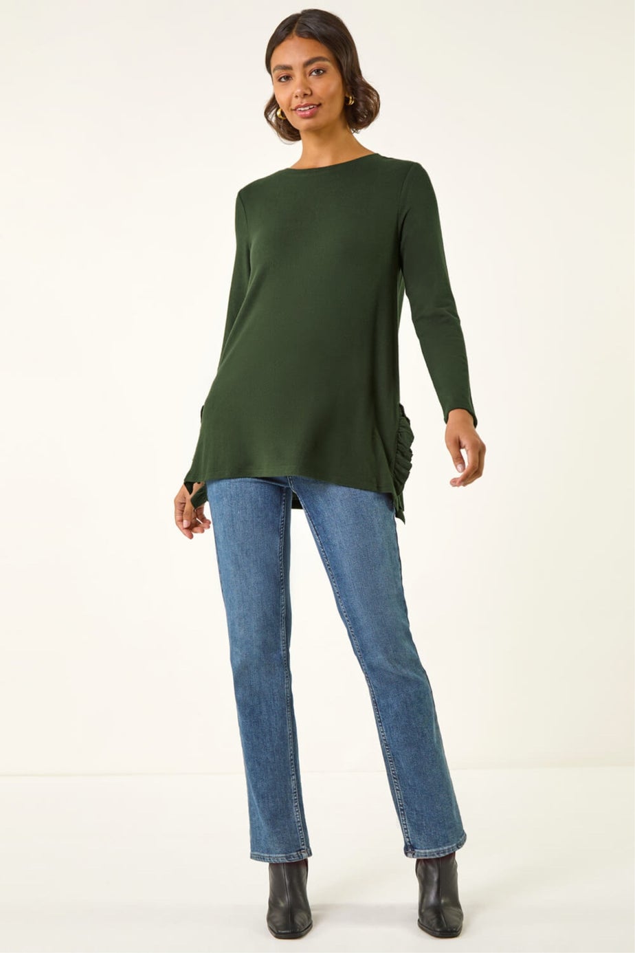 Roman Green Soft Touch Side Ruffle Top
