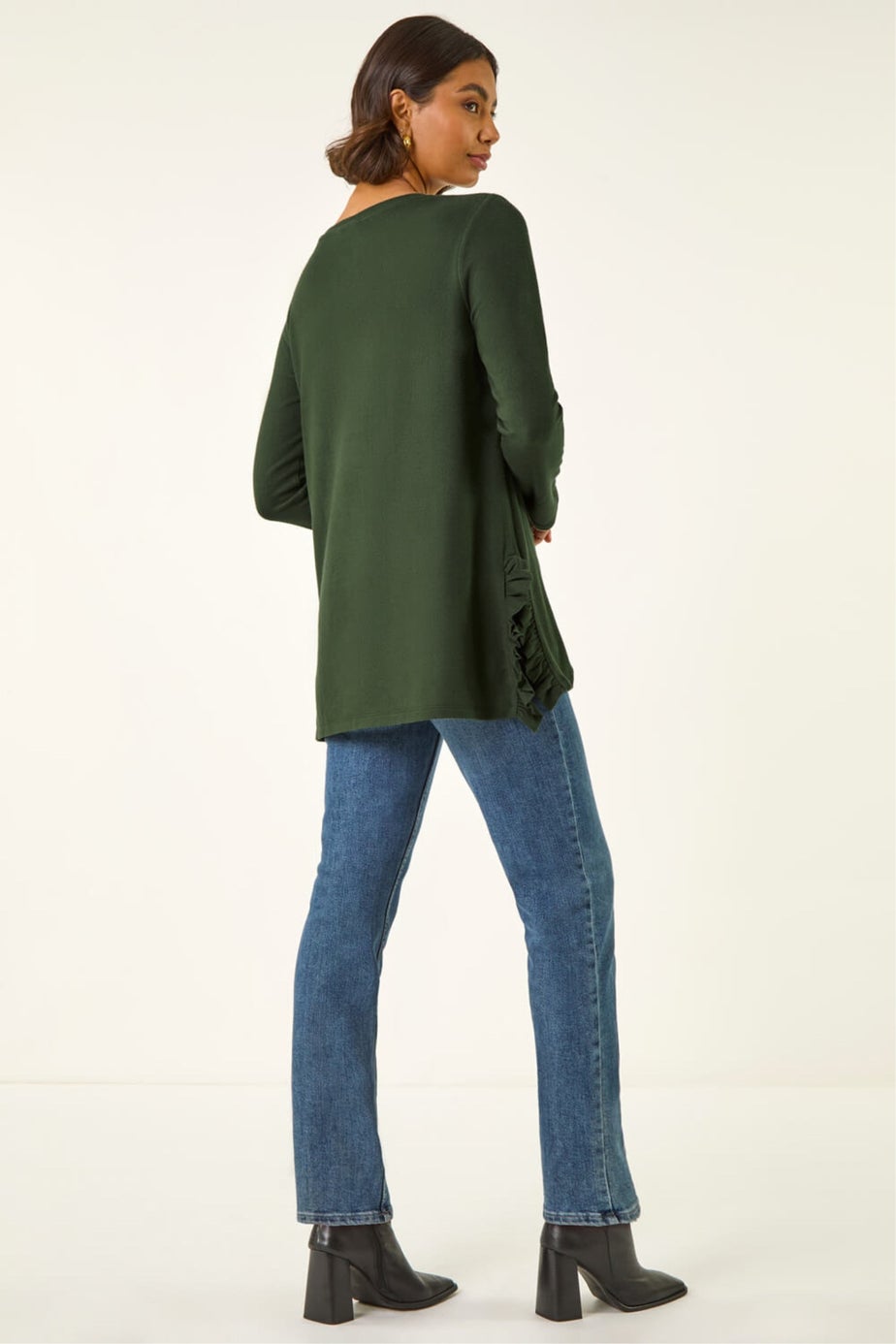 Roman Green Soft Touch Side Ruffle Top
