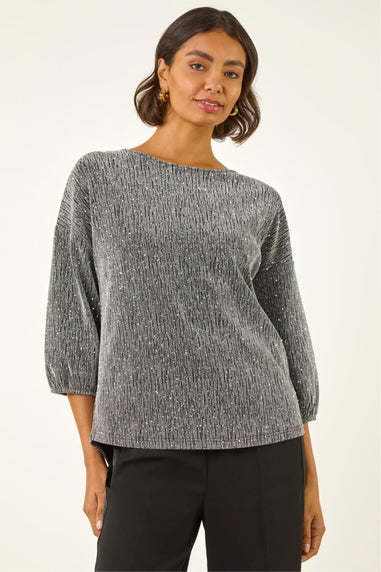 Roman Silver Metallic Textured Stretch Top