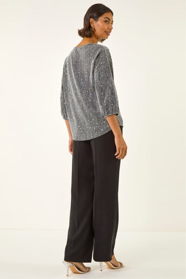 Roman Silver Metallic Textured Stretch Top