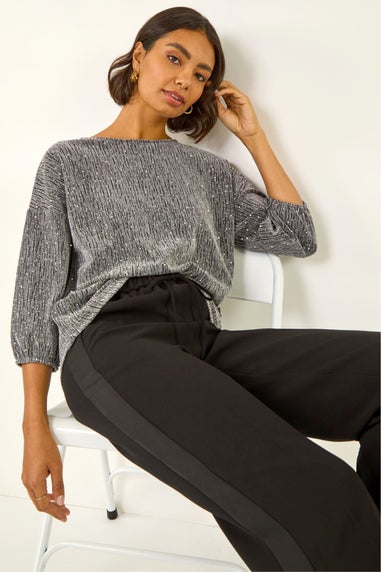 Roman Silver Metallic Textured Stretch Top