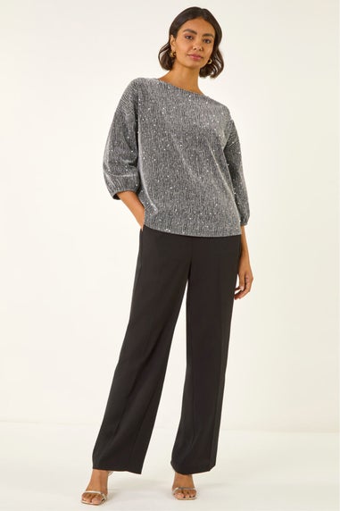 Roman Silver Metallic Textured Stretch Top