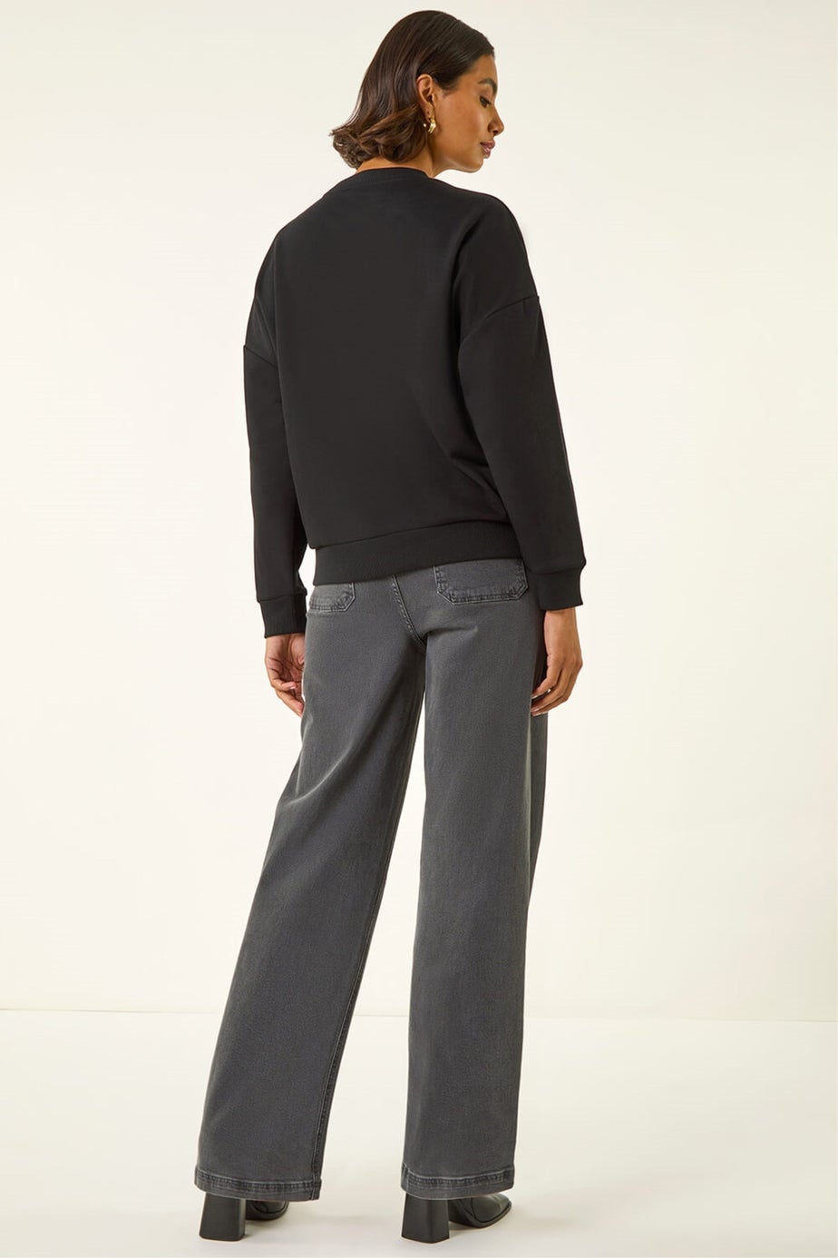 Roman Black Placement Print Jersey Stretch Top