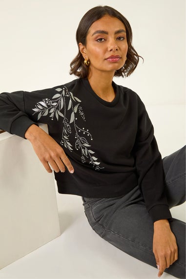 Roman Black Placement Print Jersey Stretch Top