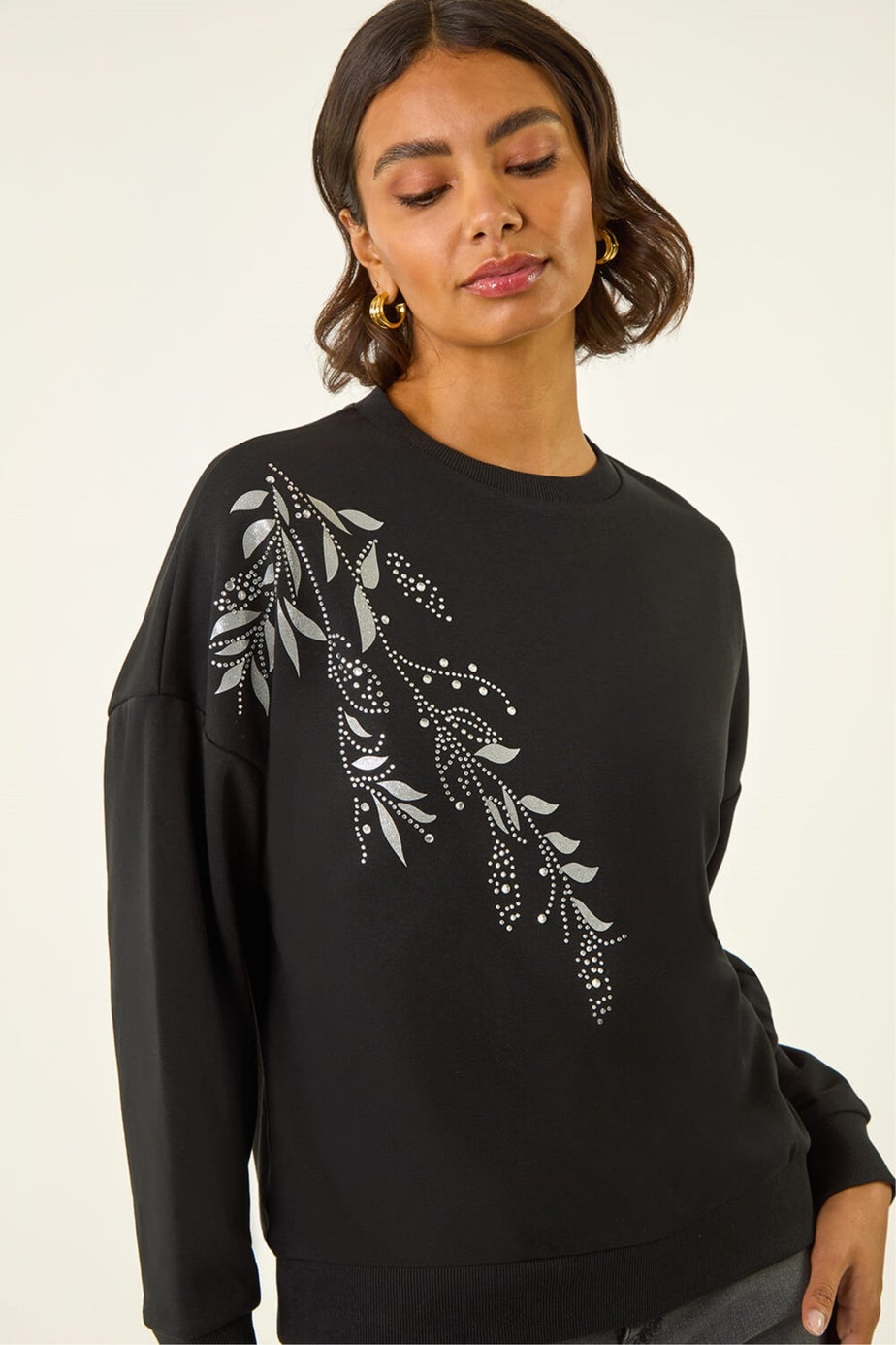 Roman Black Placement Print Jersey Stretch Top