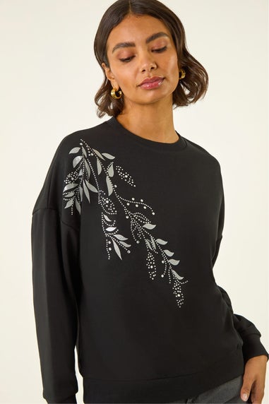 Roman Black Placement Print Jersey Stretch Top