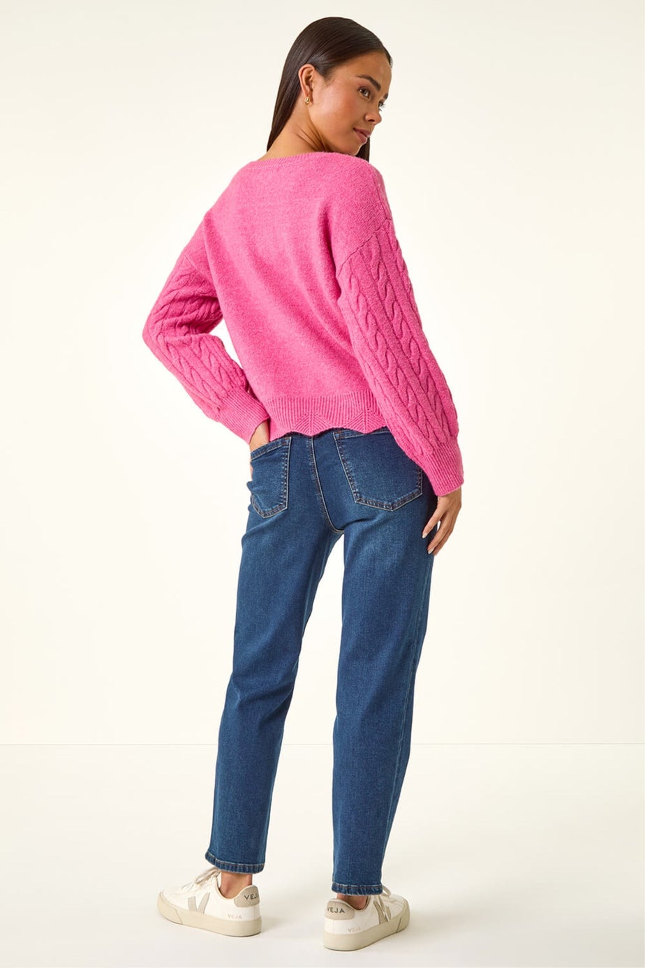 Roman Pink Petite Scalloped Hem Knit Jumper