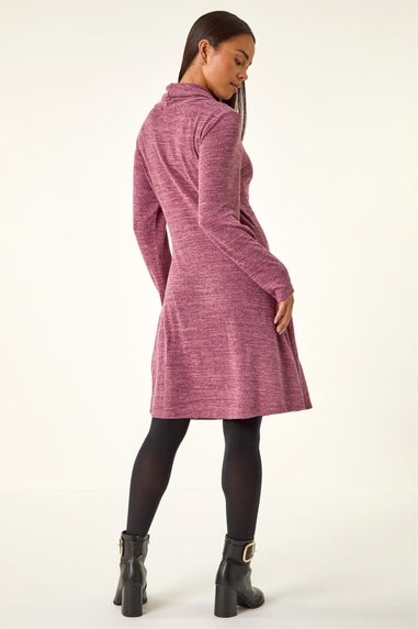 Roman Wine Petite Soft Marl Buttoned Cowl Neck Dress