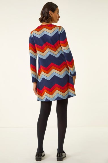 Roman Orange Zig Zag Side Button Dress