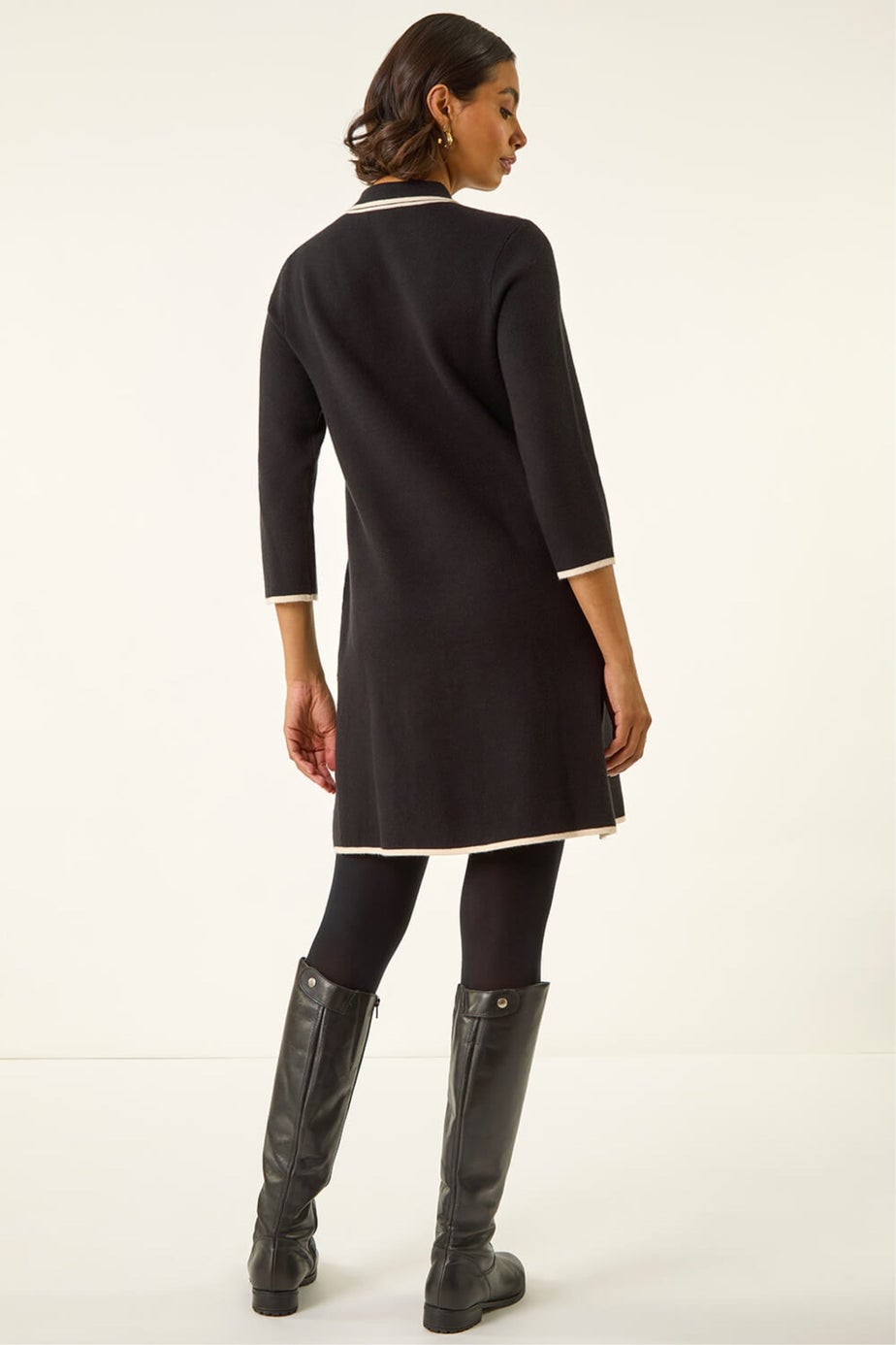 Roman Black Contrast Zip Collared Knit Dress
