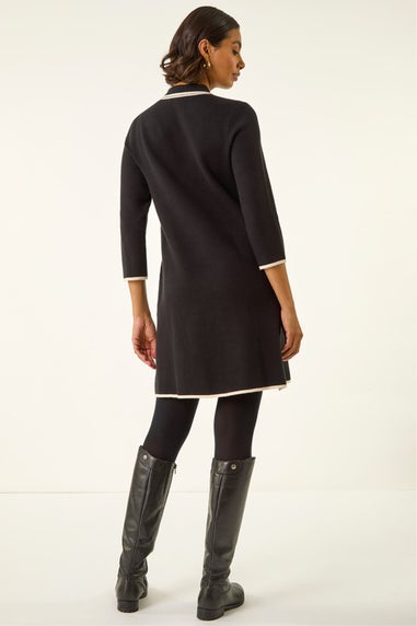 Roman Black Contrast Zip Collared Knit Dress