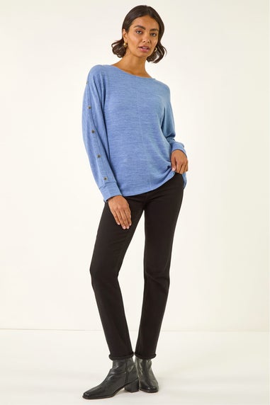 Roman Navy Buttoned Stretch Jersey Top