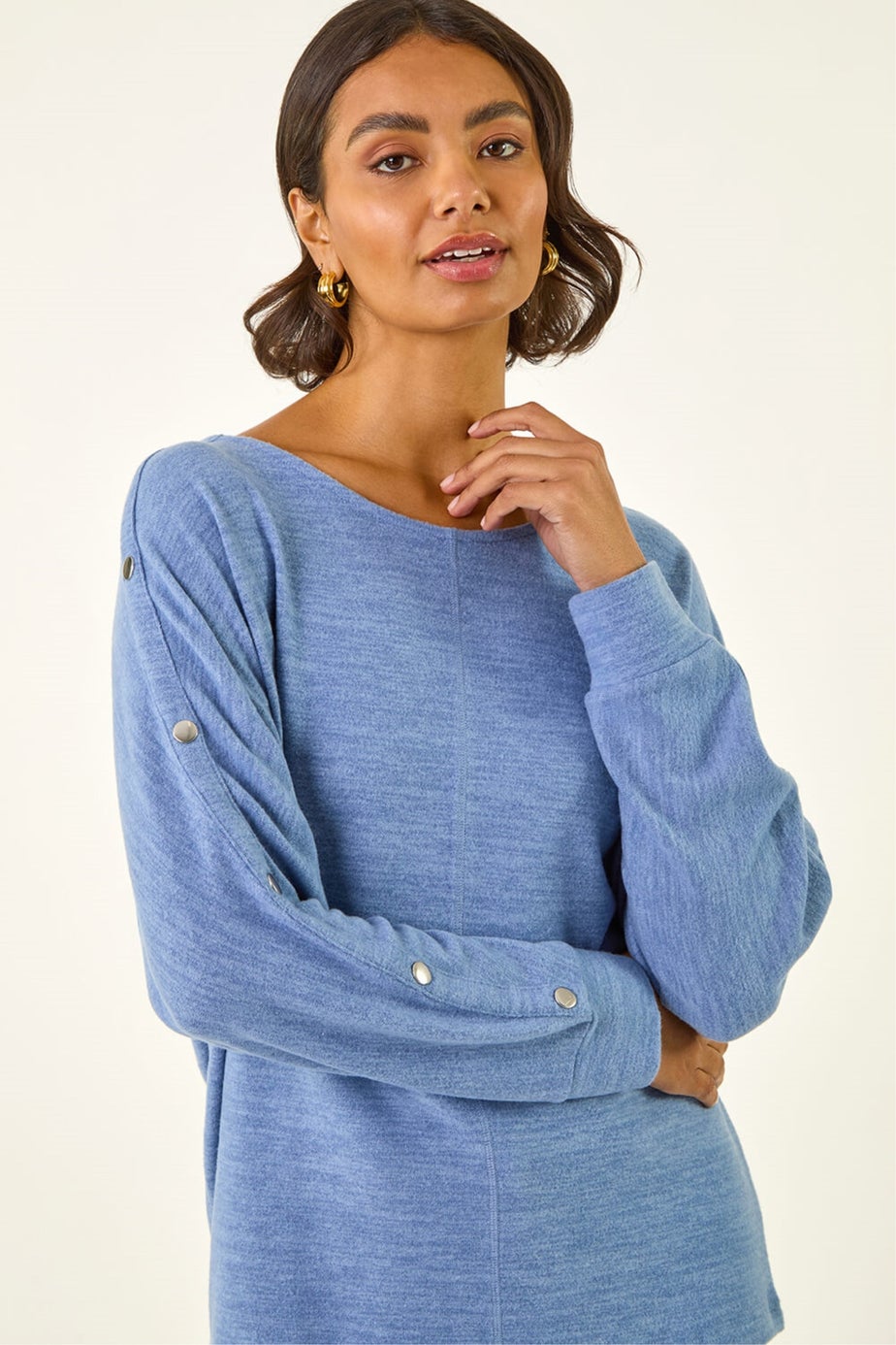 Roman Navy Buttoned Stretch Jersey Top