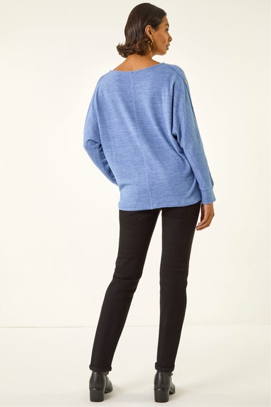 Roman Navy Buttoned Stretch Jersey Top