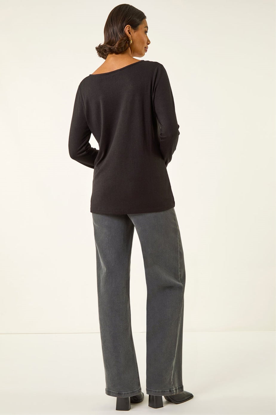 Roman Black Lace V-Neck Stretch Top