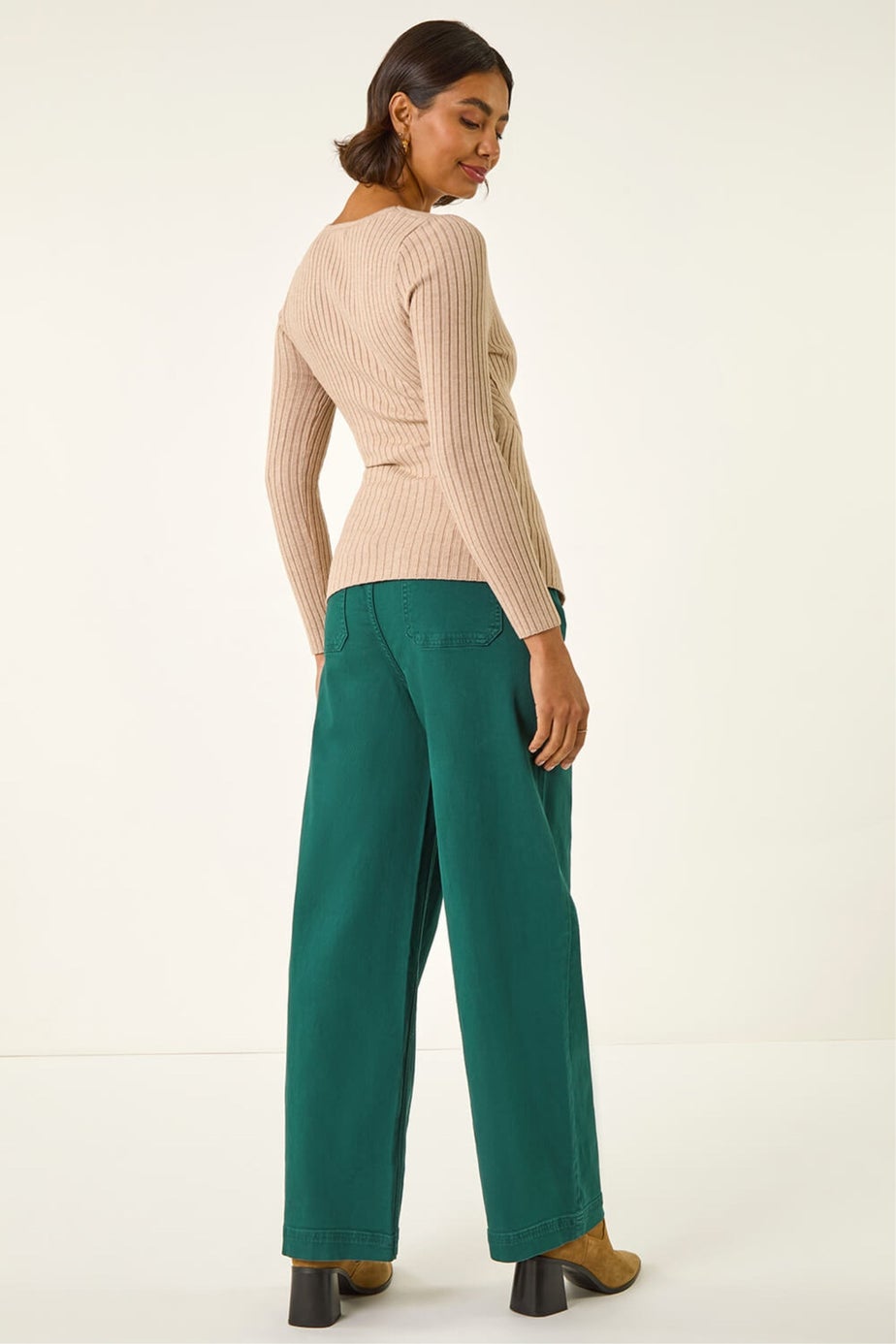 Roman Stone Ribbed Wrap Front Knit Top