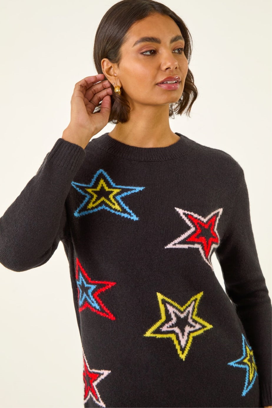 Roman Black Star Crew Neck Knit Jumper