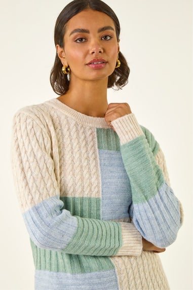 Roman Ivory Colour Block Cable Knit Jumper
