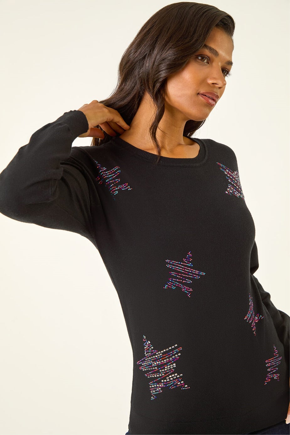 Roman Black Embellished Star Knit Jumper