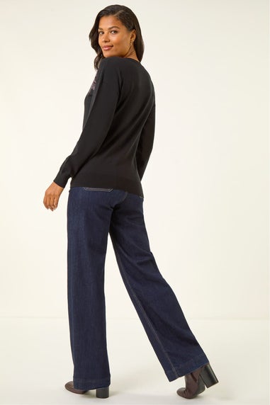 Roman Black Embellished Star Knit Jumper