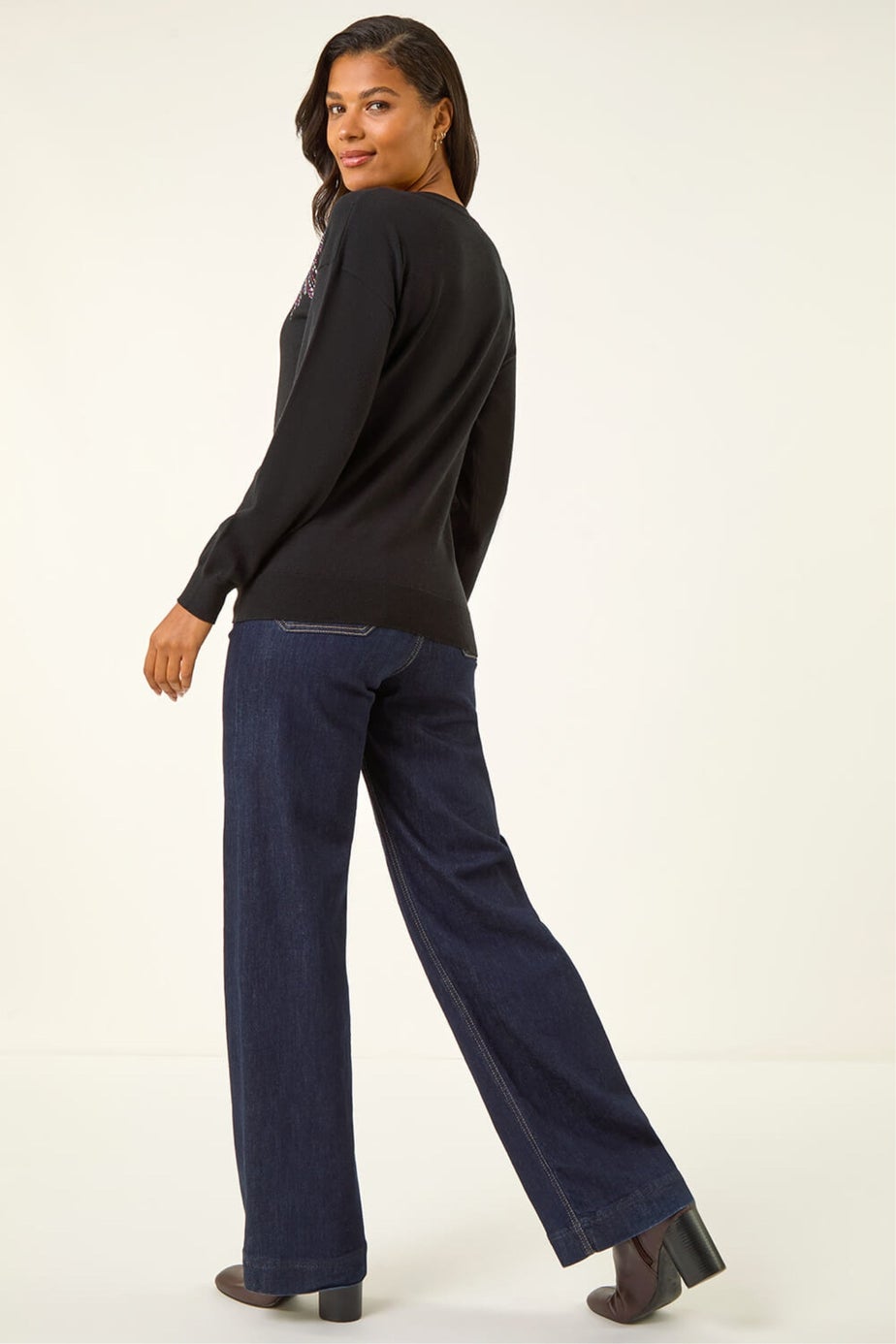 Roman Black Embellished Star Knit Jumper