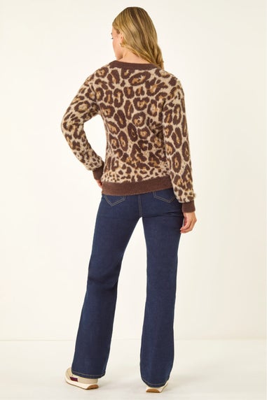 Dusk Chocolate Embellished Animal Print Knit Jumper