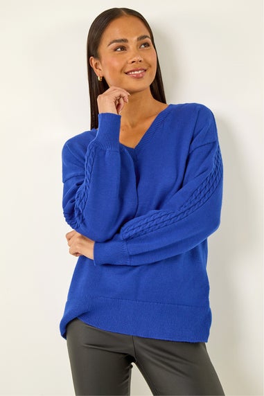 Roman Royal Blue Petite Contrast Sleeve Knit Jumper