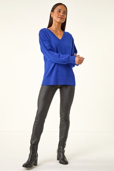 Roman Royal Blue Petite Contrast Sleeve Knit Jumper