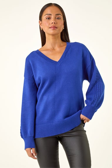 Roman Royal Blue Petite Contrast Sleeve Knit Jumper