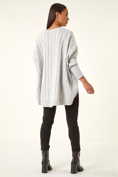 Roman Grey Petite Contrast Cable Knit Jumper