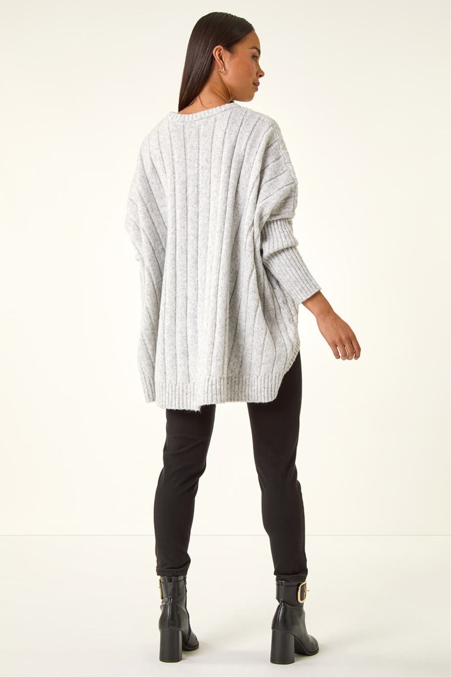 Roman Grey Petite Contrast Cable Knit Jumper