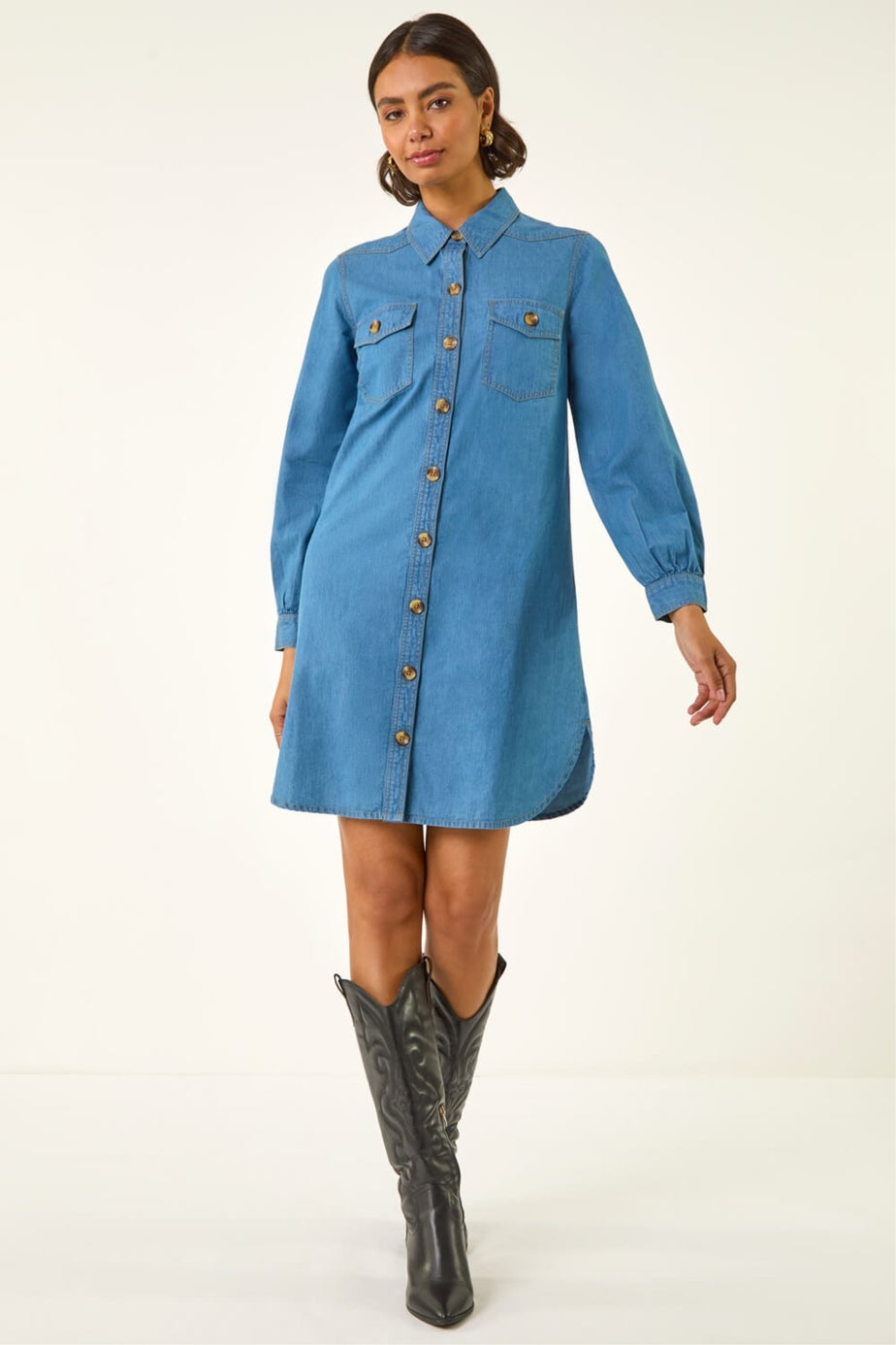 Roman Denim Denim Button Through Shirt Dress