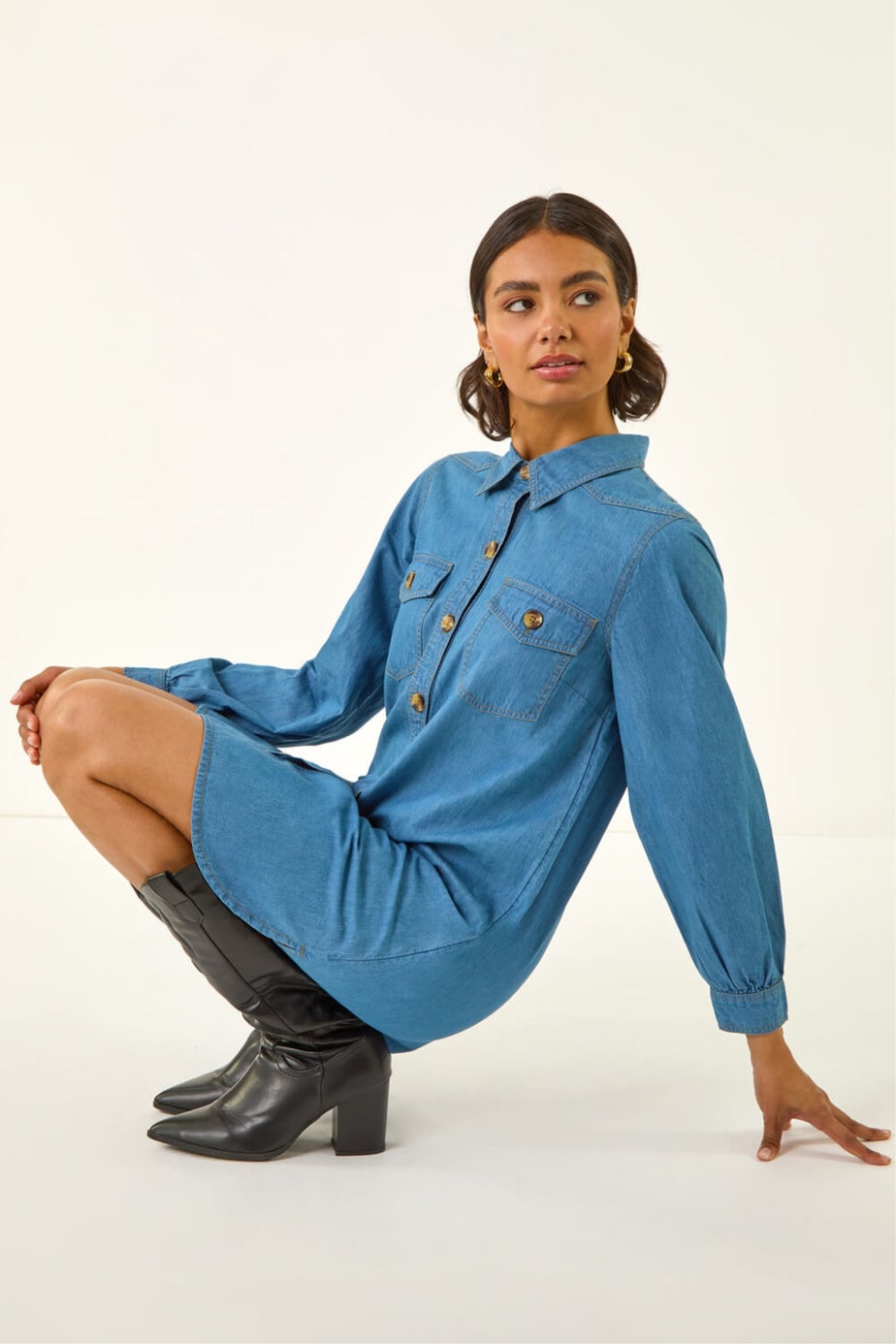 Roman Denim Denim Button Through Shirt Dress