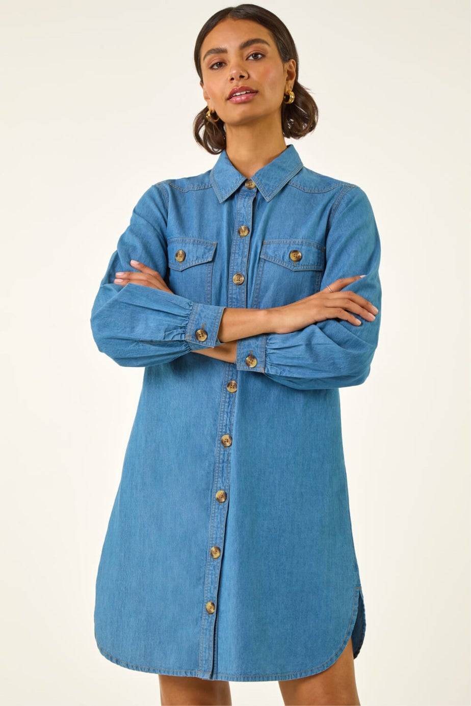 Roman Denim Denim Button Through Shirt Dress