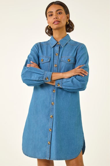 Roman Denim Denim Button Through Shirt Dress