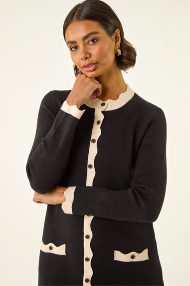 Roman Black Scalloped Button Through Knit Dress