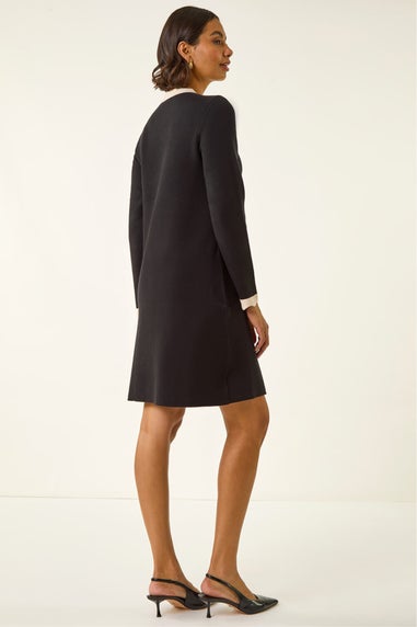 Roman Black Scalloped Button Through Knit Dress