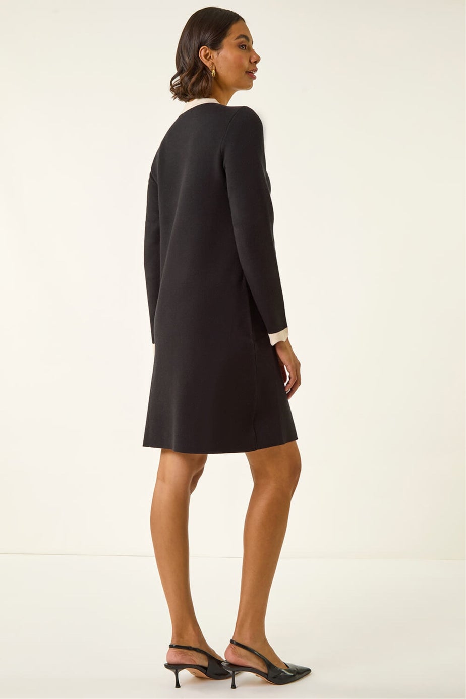 Roman Black Scalloped Button Through Knit Dress