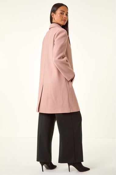 Roman Light Pink Petite Double Breasted Revere Collar Coat