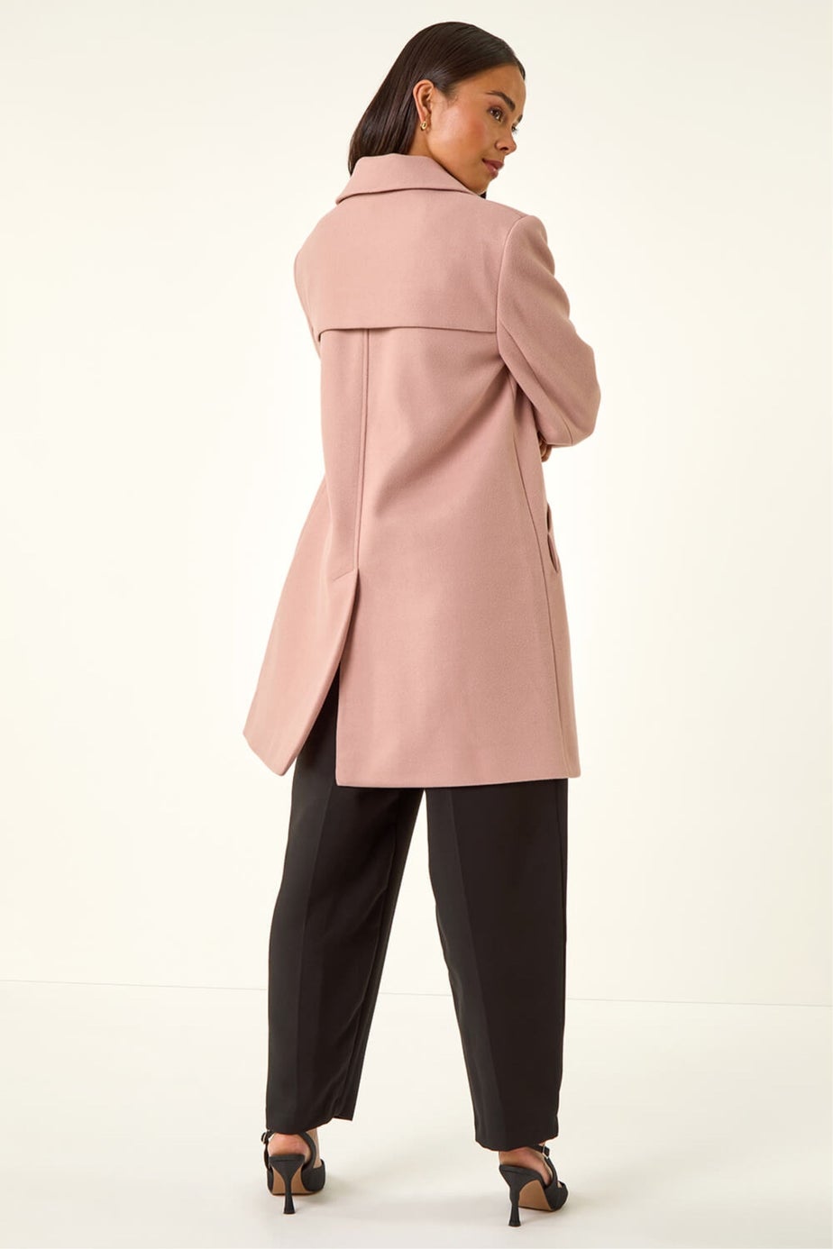 Roman Light Pink Petite Double Breasted Collared Peacoat