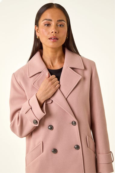 Roman Light Pink Petite Double Breasted Collared Peacoat