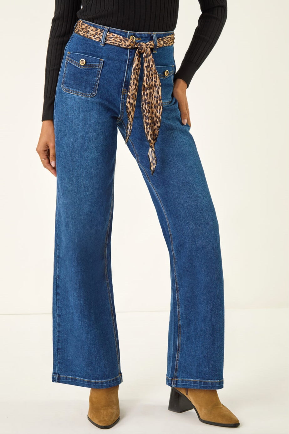 Roman Denim Animal Print Belt Pocket Jean