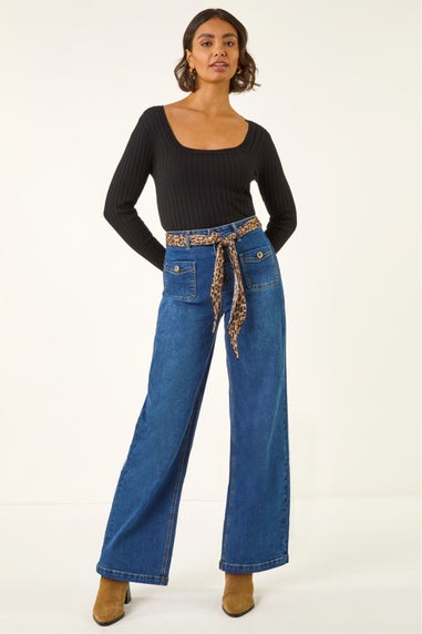 Roman Denim Animal Print Belt Pocket Jean