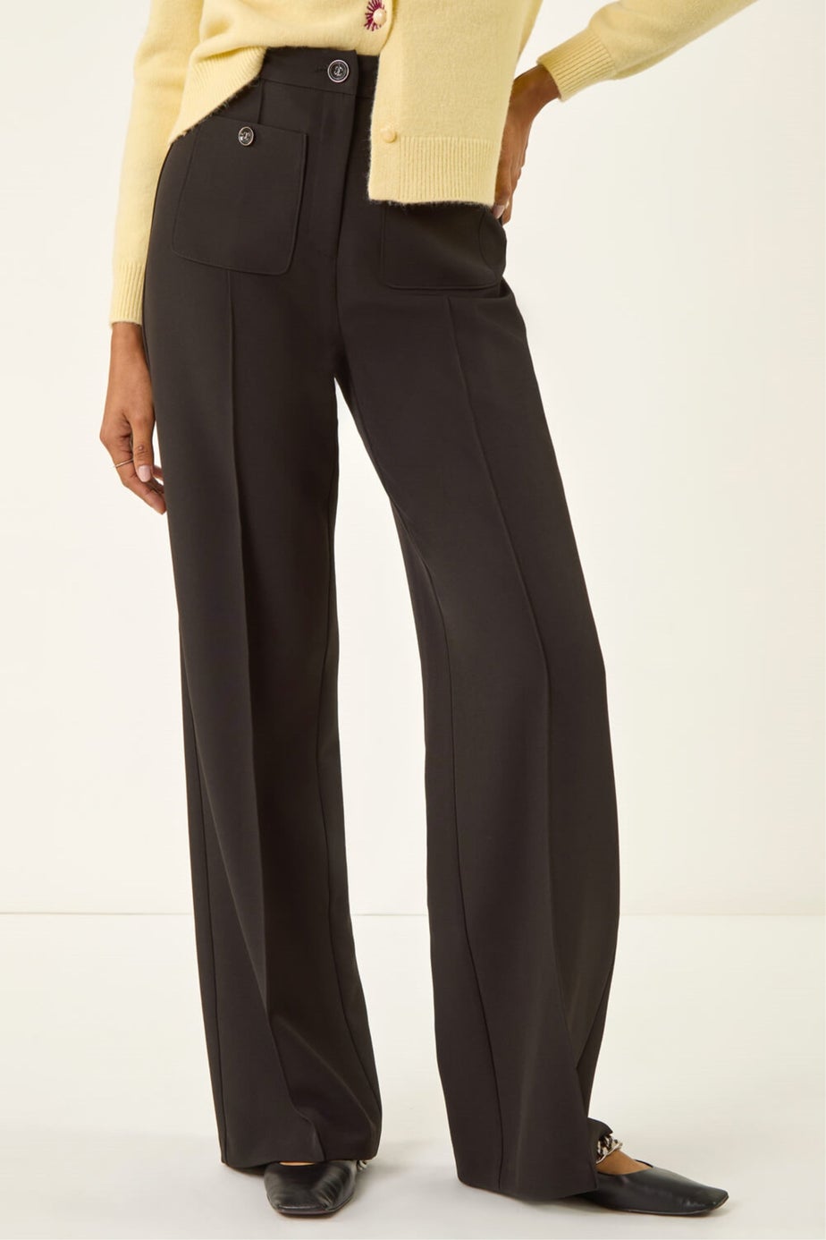 Roman Black Pocket Button Smart Trousers