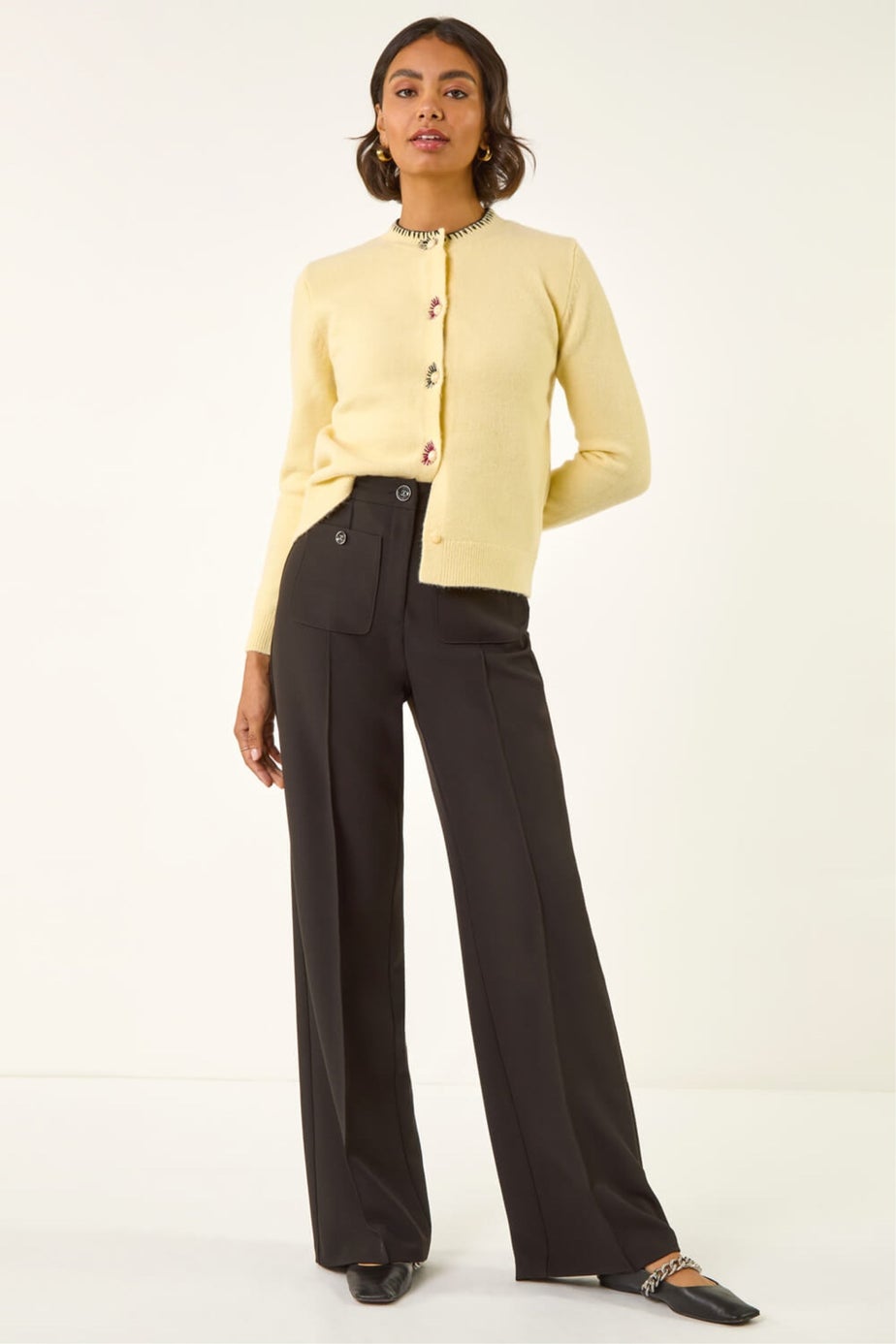 Roman Black Pocket Button Smart Trousers