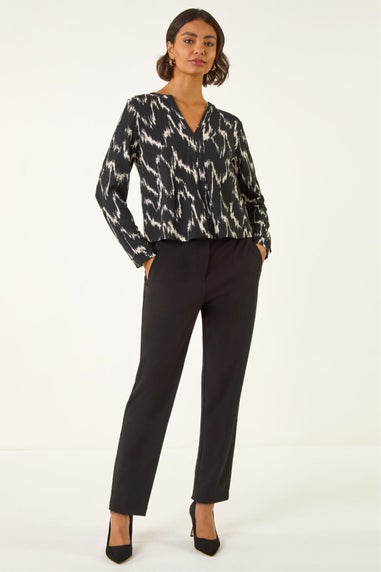 Roman Black Printed Notch Neck Shirt