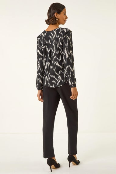 Roman Black Printed Notch Neck Shirt